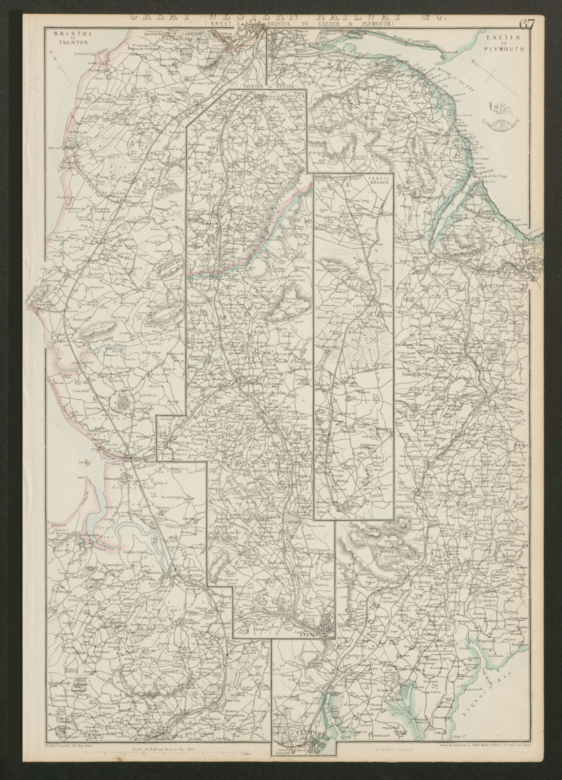 GREAT WESTERN RAILWAY 3. Bristol to Exeter, Plymouth & Yeovil. WELLER 1862 map
